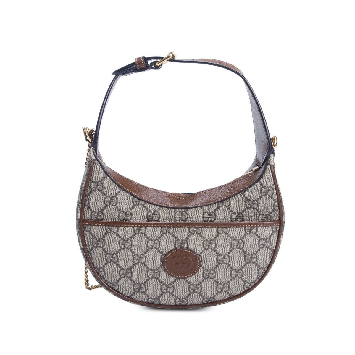 Gucci GG Supreme Monogram Mini Retro Interlocking G Half Moon Bag w/ Chain