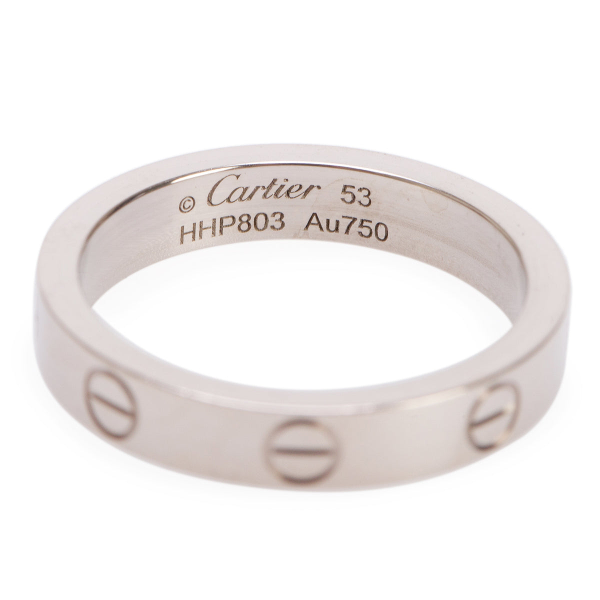 Cartier 18k White Gold 3.6 MM Love Wedding Band Ring, Size 53 6.25 w/ Box