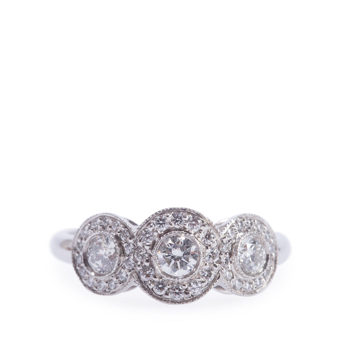 Tiffany & Co. Platinum Diamond Three-Stone Circlet Ring, Size 7 w/ Box