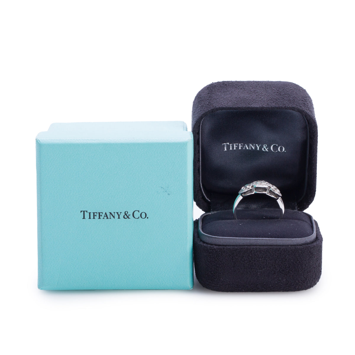 Tiffany & Co. Platinum Diamond Three-Stone Circlet Ring, Size 7 w/ Box