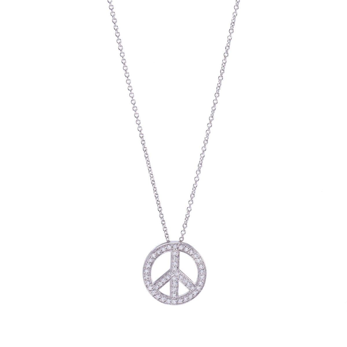 Tiffany & Co. Platinum Diamond Peace Sign Pendant Necklace w/ Box