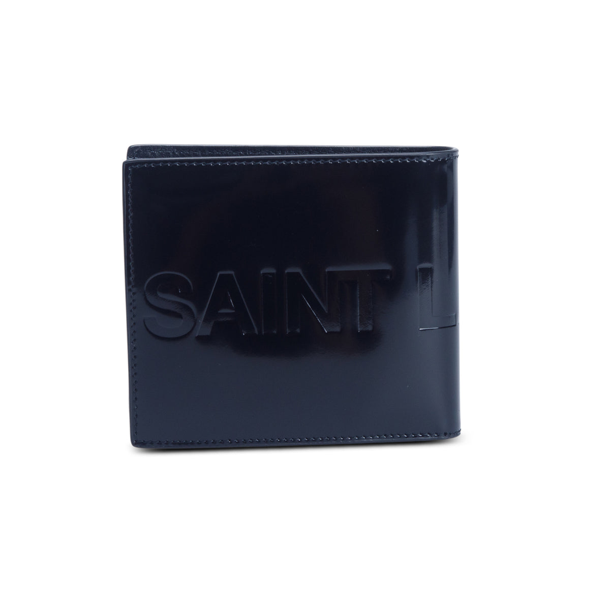 Saint Laurent 2023 Black Patent Leather Logo Bifold Wallet w/ Box