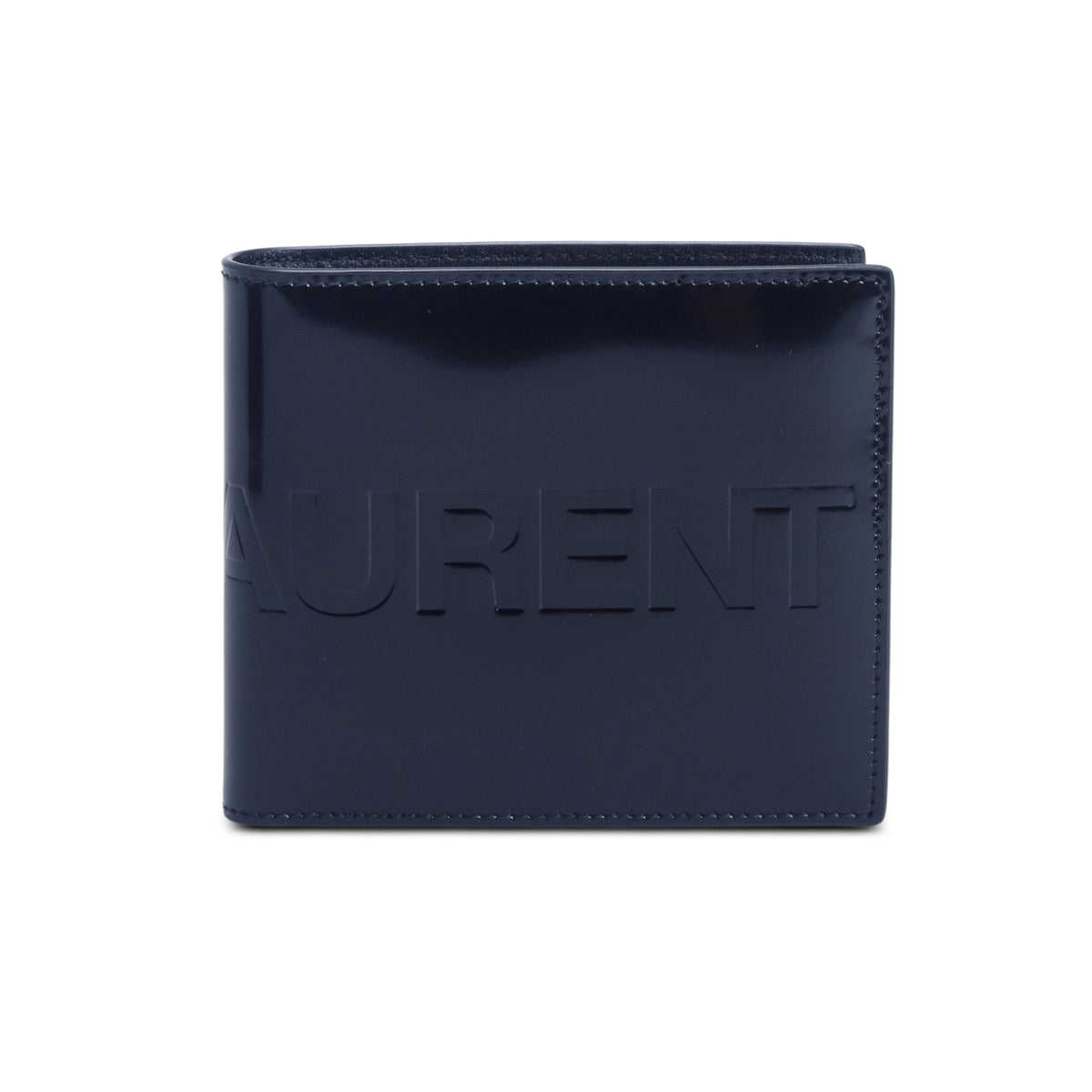 Saint Laurent 2023 Black Patent Leather Logo Bifold Wallet w/ Box