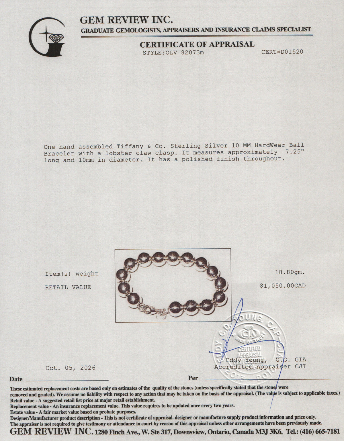 Tiffany & Co. Sterling Silver 10 MM HardWear Ball Bracelet