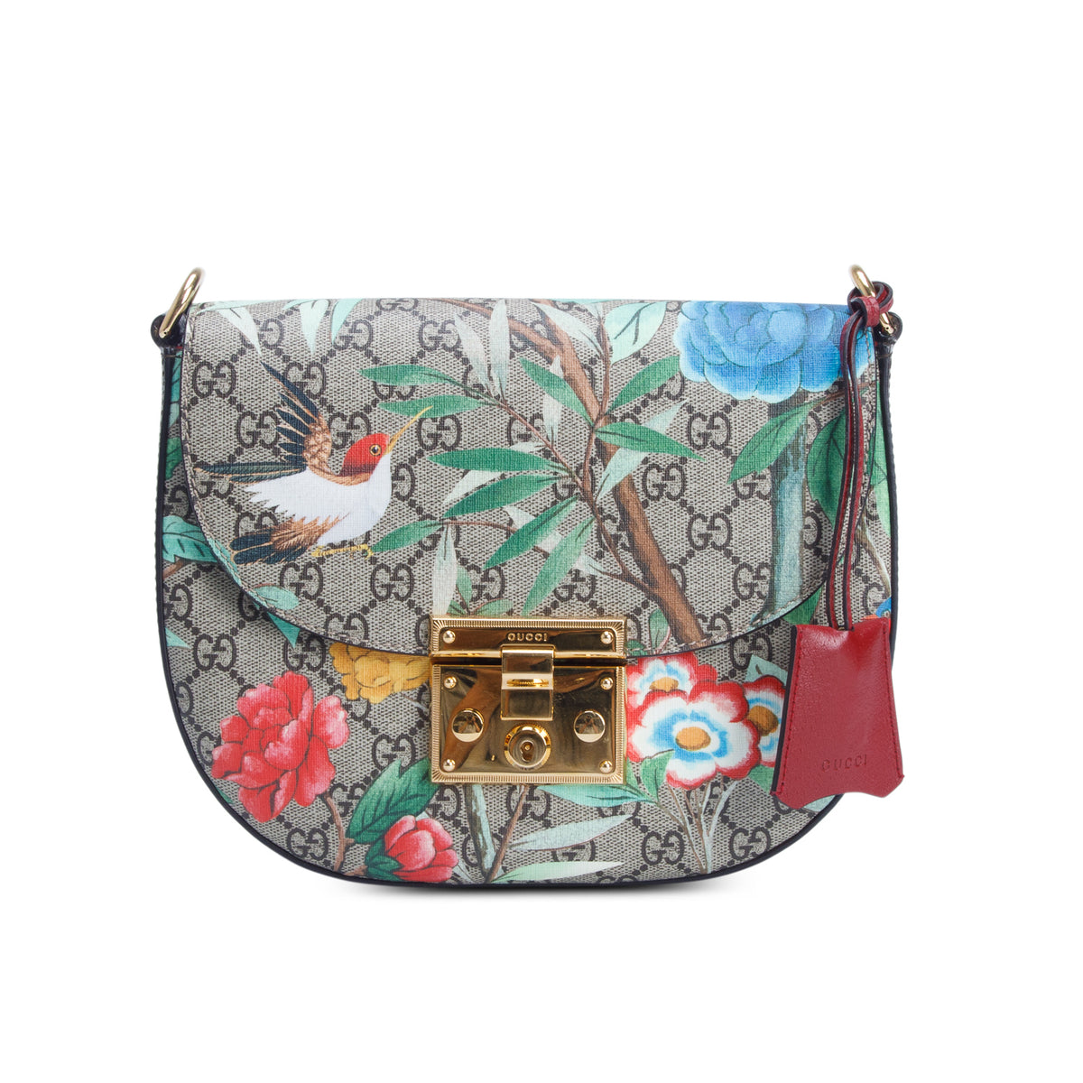 Gucci GG Supreme Monogram Tian Web Medium Padlock Messenger Shoulder Bag