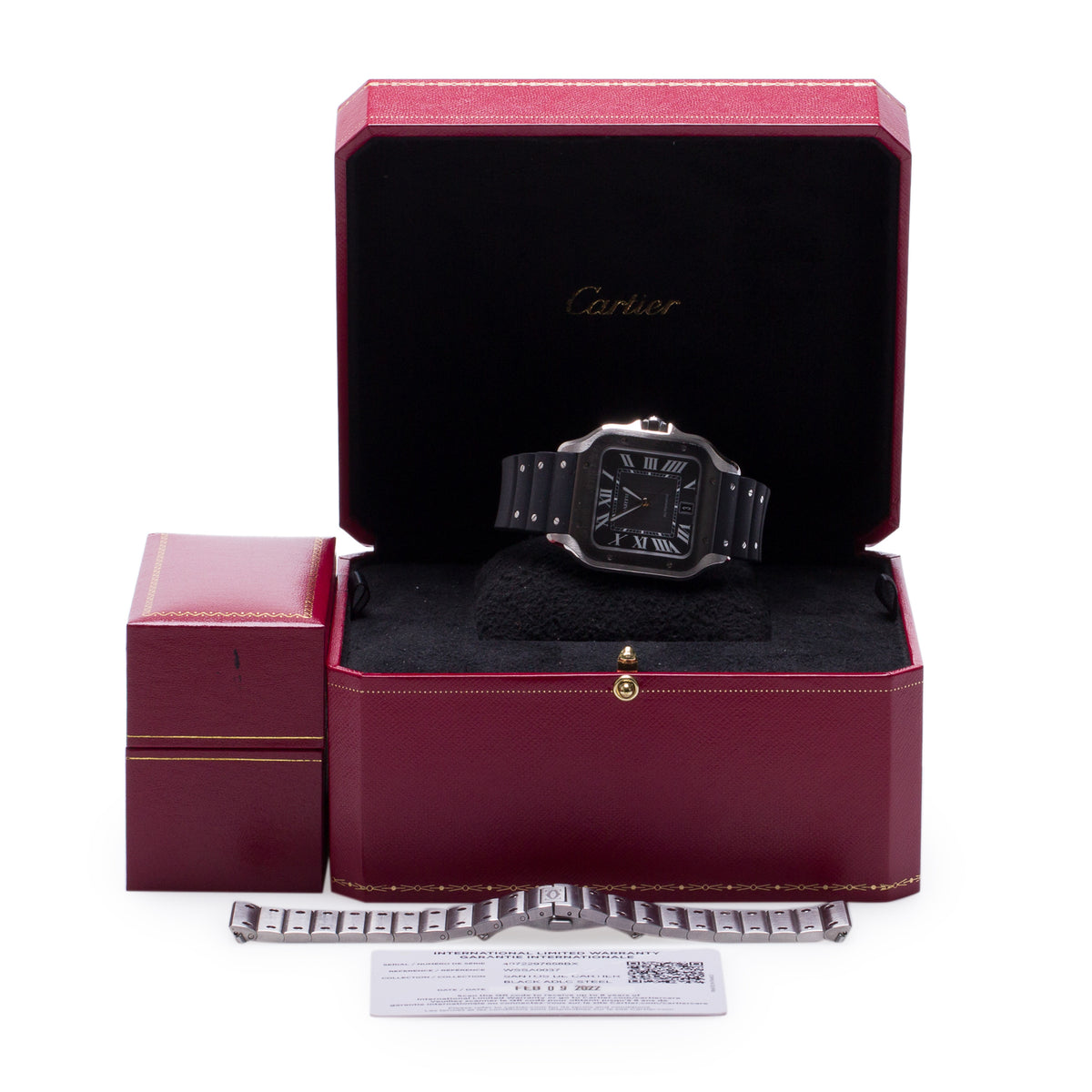 Cartier 2022 Stainless Steel & ADLC Santos de Cartier Automatic Watch, Large Model Grey Dial 4072 w/ Box, Papers & Extra Strap