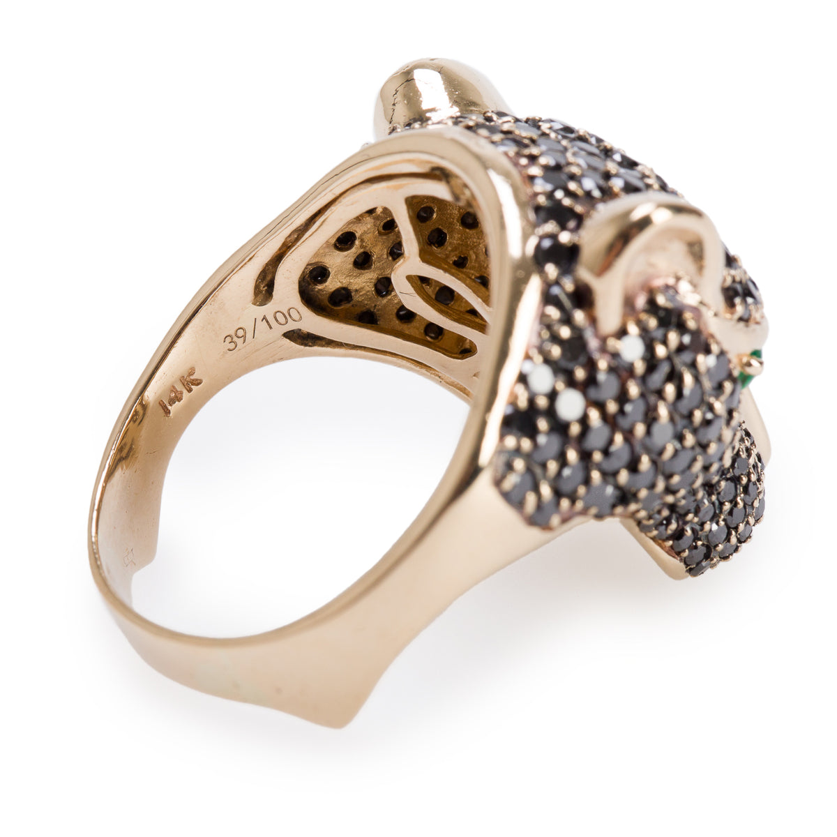 Effy 14k Yellow Gold Black Diamond & Emerald Panther Bypass Ring, Size 12