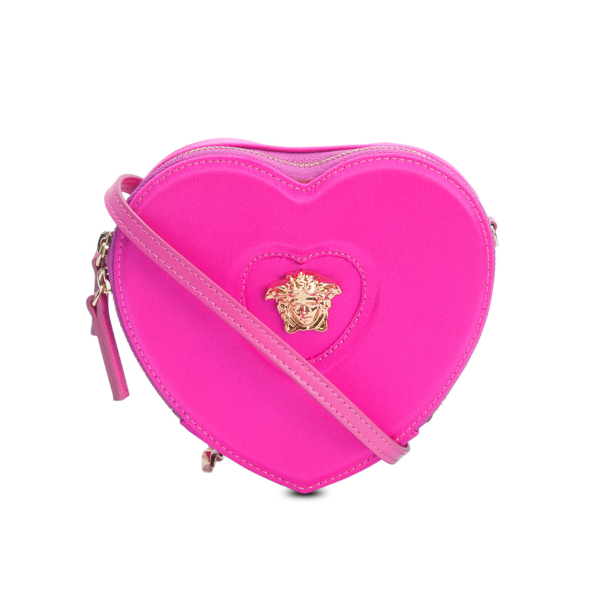 Versace Pink Satin Medusa Heart Bag w/ Box