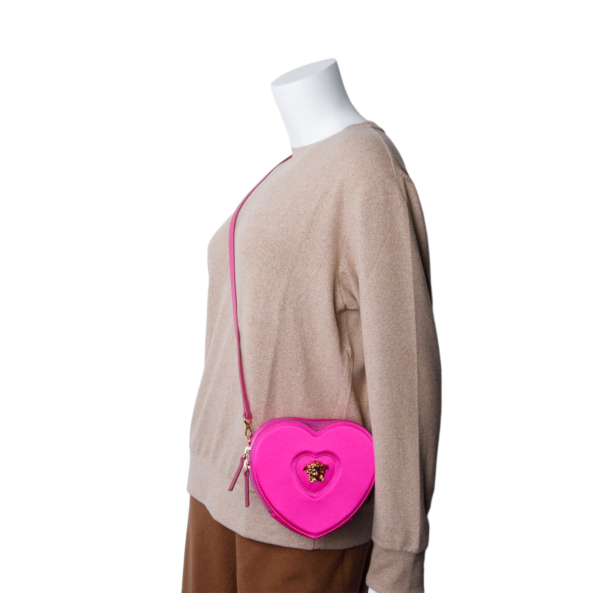 Versace Pink Satin Medusa Heart Bag w/ Box