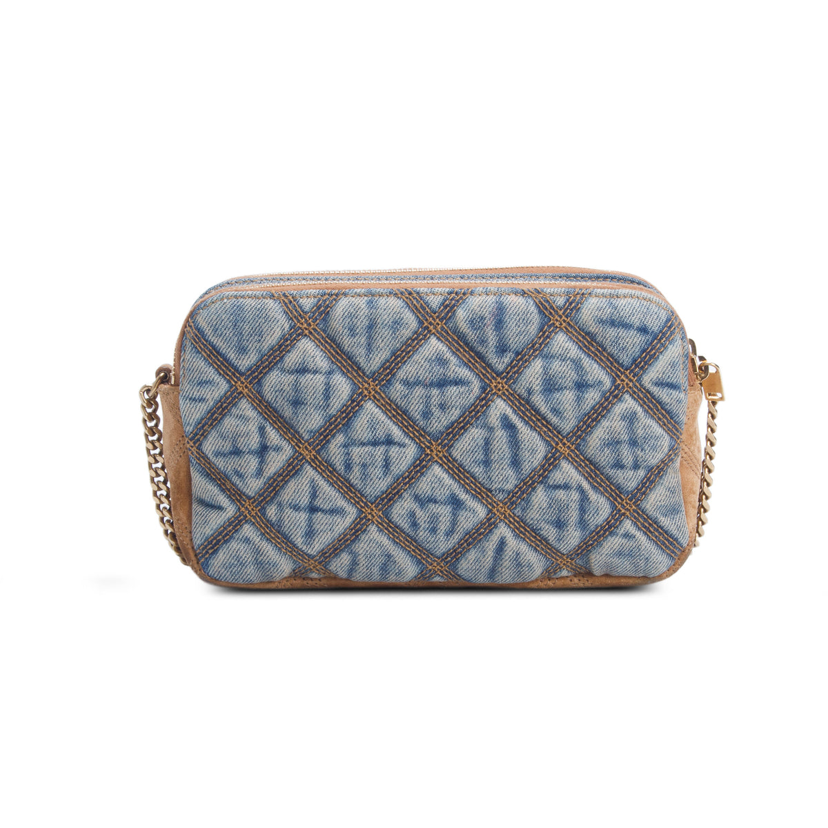 Saint Laurent 2020 Suede Denim Quilted Mini Becky Double Zip Bag