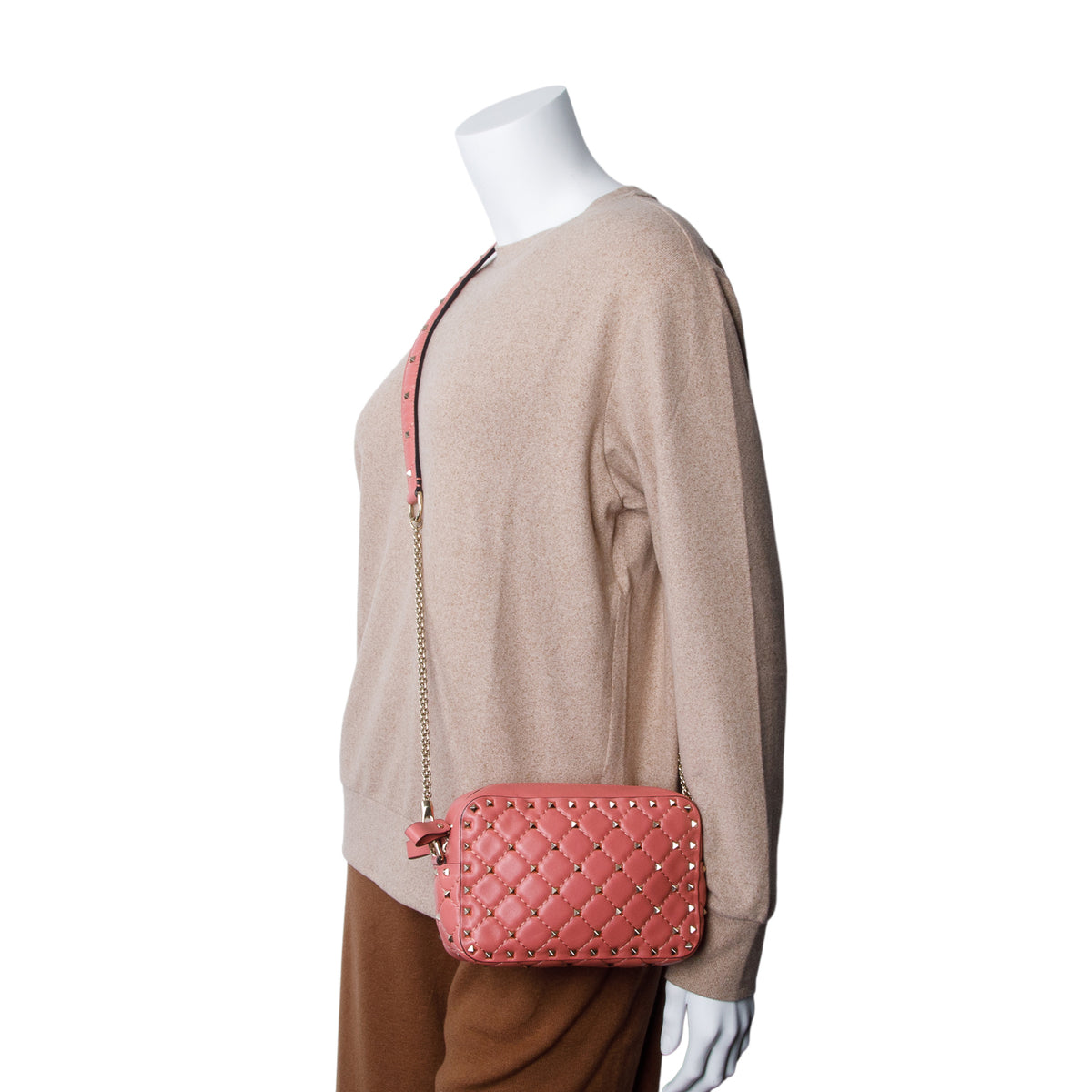 Valentino Pink Nappa Rockstud Spike Camera Crossbody Bag
