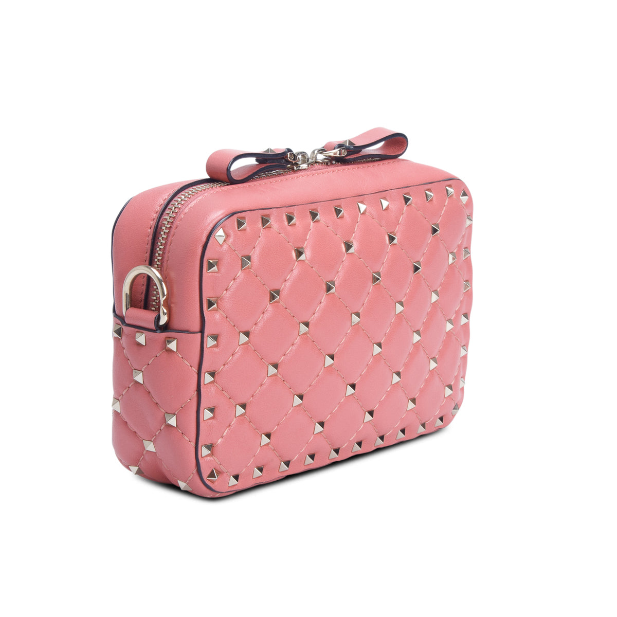 Valentino Pink Nappa Rockstud Spike Camera Crossbody Bag