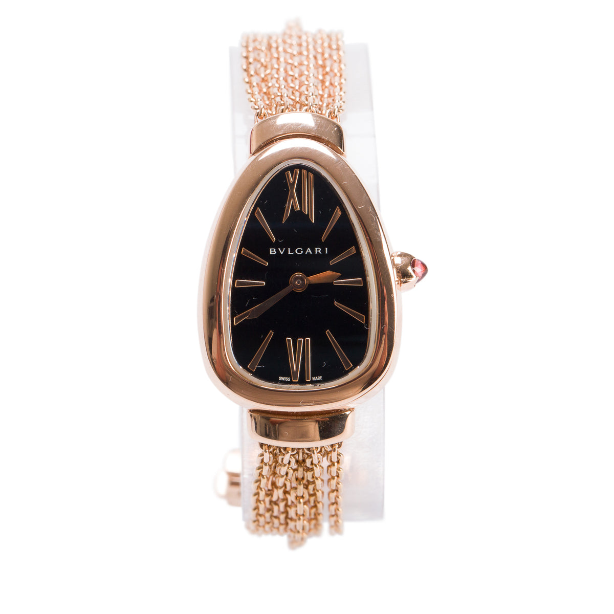 BVLGARI 18k Rose Gold Serpenti Quartz Watch Black Dial w/ Box & Papers