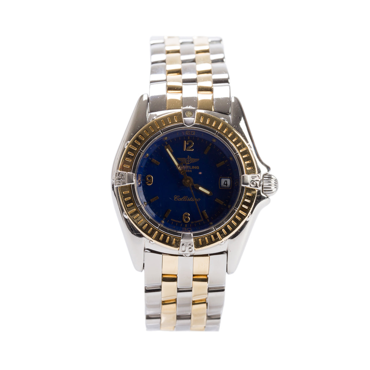 Breitling Stainless Steel & 18k Yellow Gold Callistino 28 MM Quartz Watch Blue Dial B52045.1