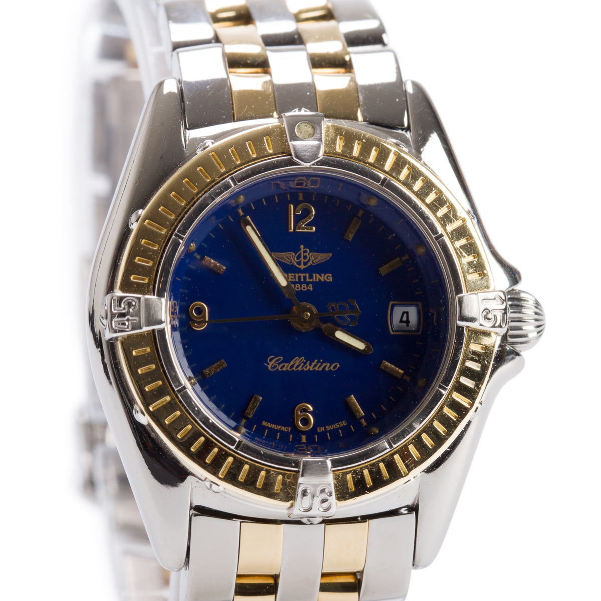 Breitling Stainless Steel & 18k Yellow Gold Callistino 28 MM Quartz Watch Blue Dial B52045.1