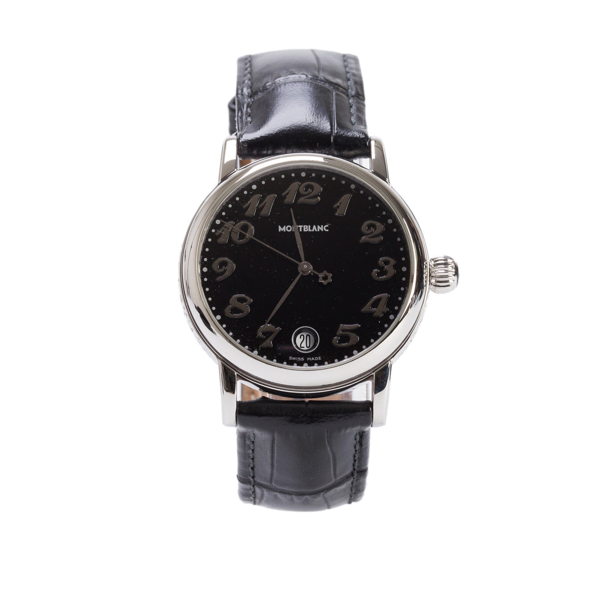 Montblanc Stainless Steel Star 36 MM Quartz Watch Black Dial 7042