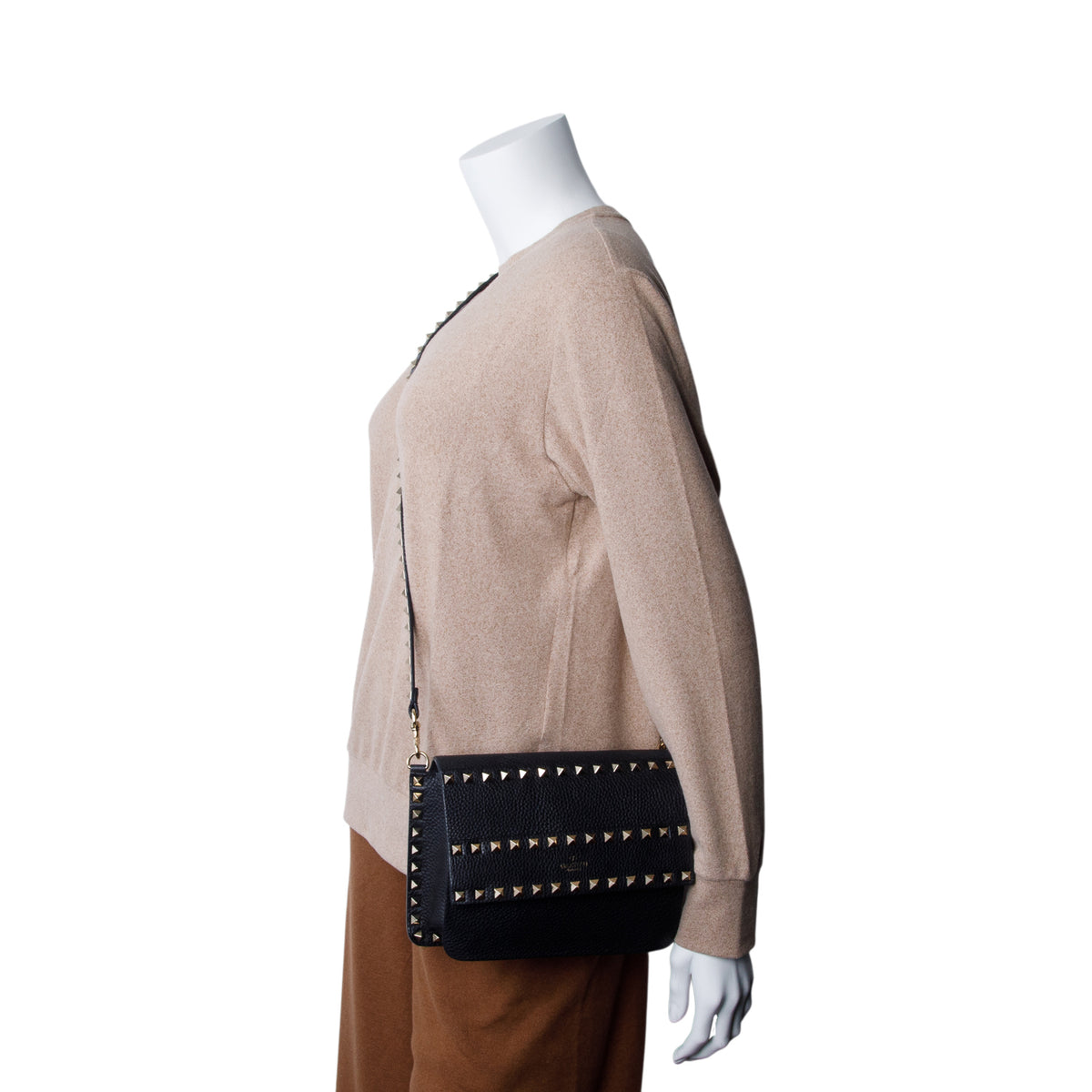 Valentino Black Vitello Rockstud Side Slip Crossbody