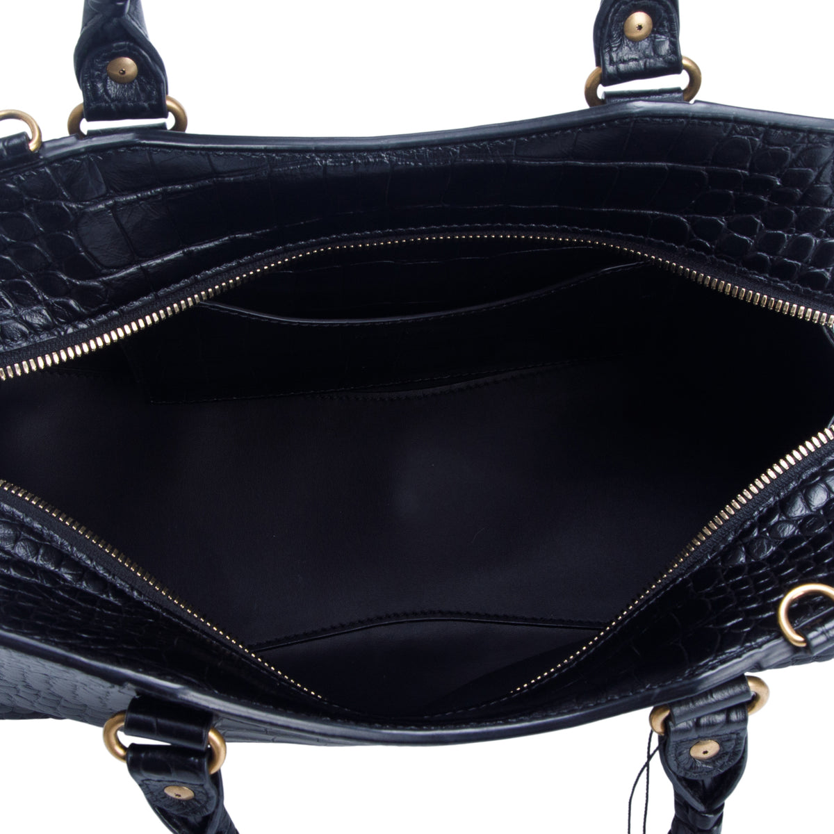 Balenciaga Black Shiny Calfskin Croc Embossed Neo Classic S City w/ Strap