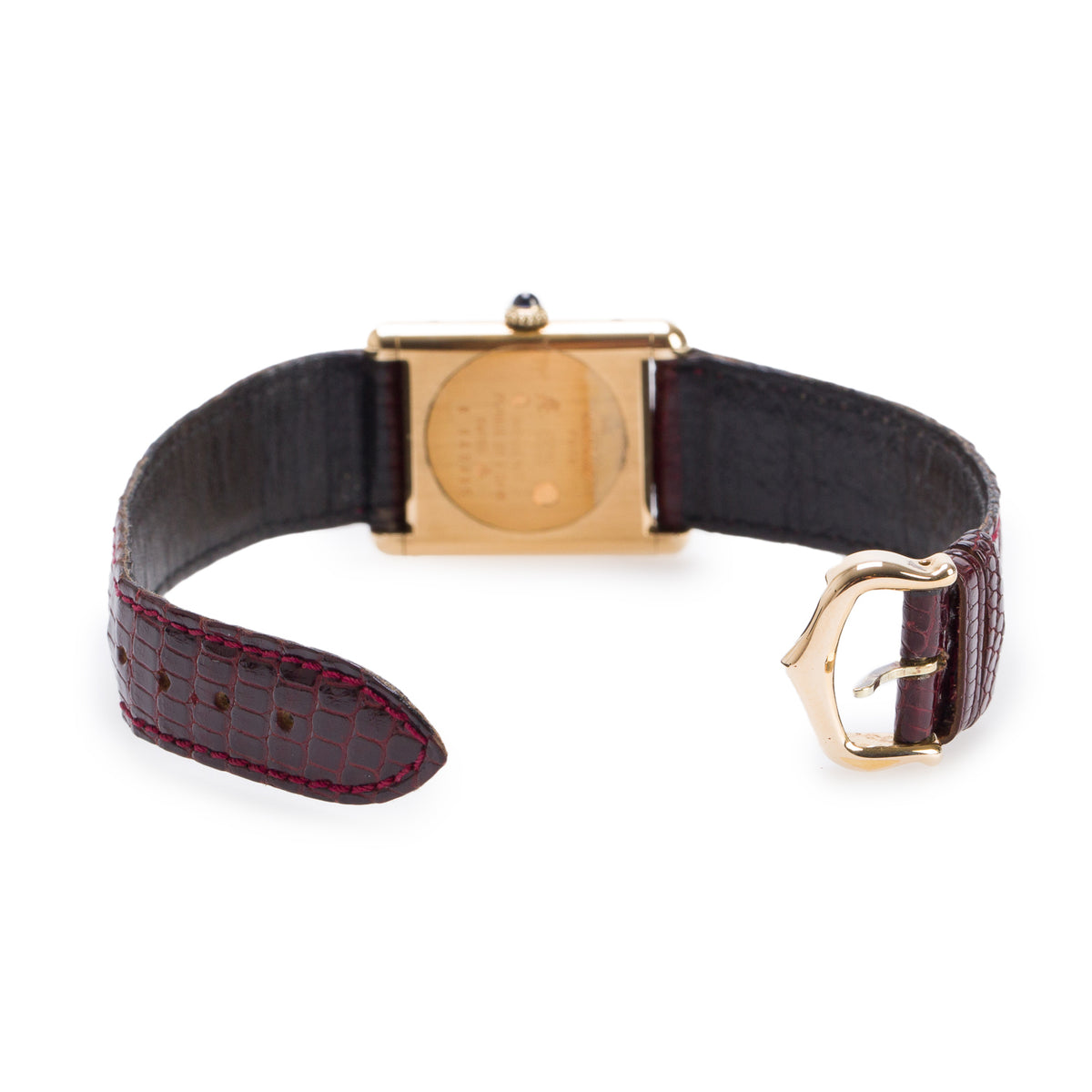 Cartier Vintage 18k Gold Vermeil Sterling Silver Argent Must de Cartier Tank Quartz Watch Burgundy Dial