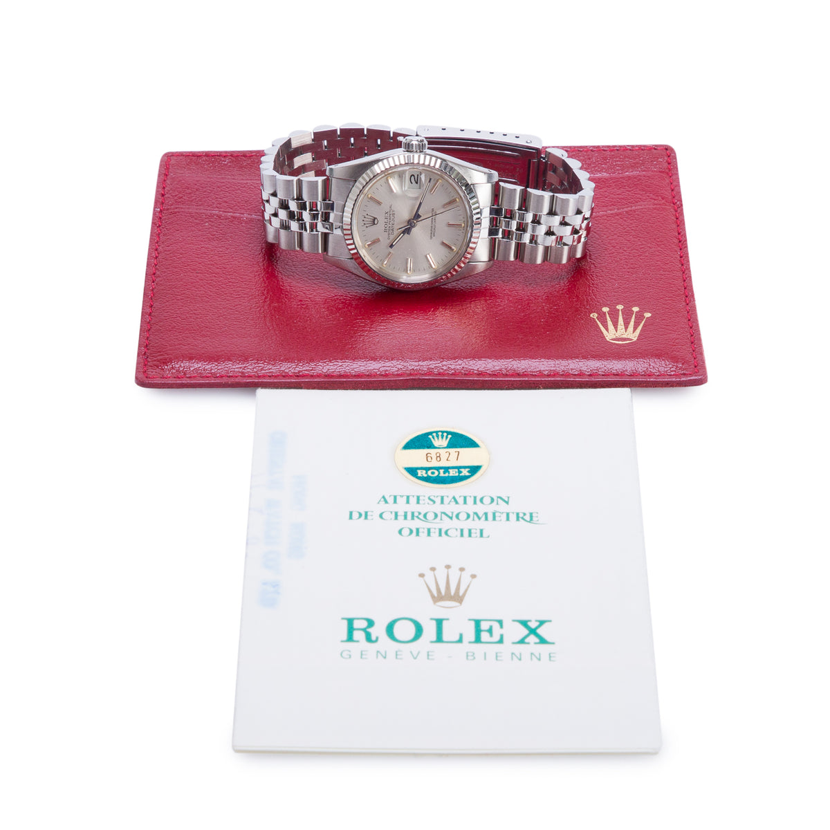 Rolex Stainless Steel Datejust 31 MM Automatic Watch Silver Dial 6827 w/ Papers