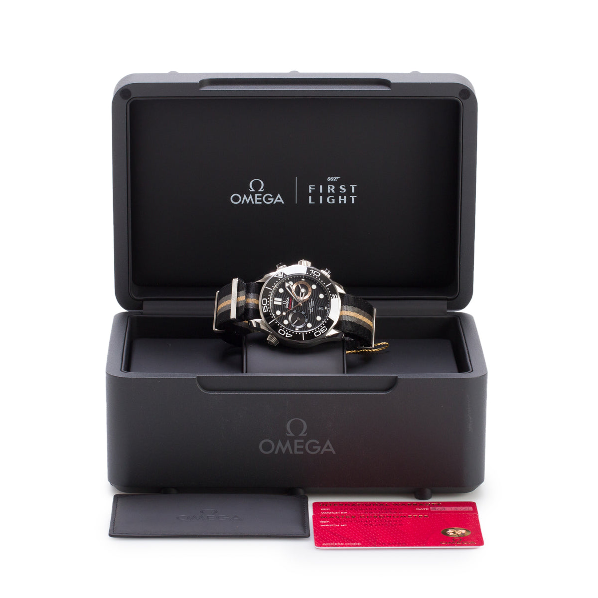 Omega 2026 Stainless Steel 007 James Bond First Light Seamaster Diver 300M Co-Axial Master Chronometer 44 MM Automatic Chronograph Watch Black Dial w/ Box & Papers