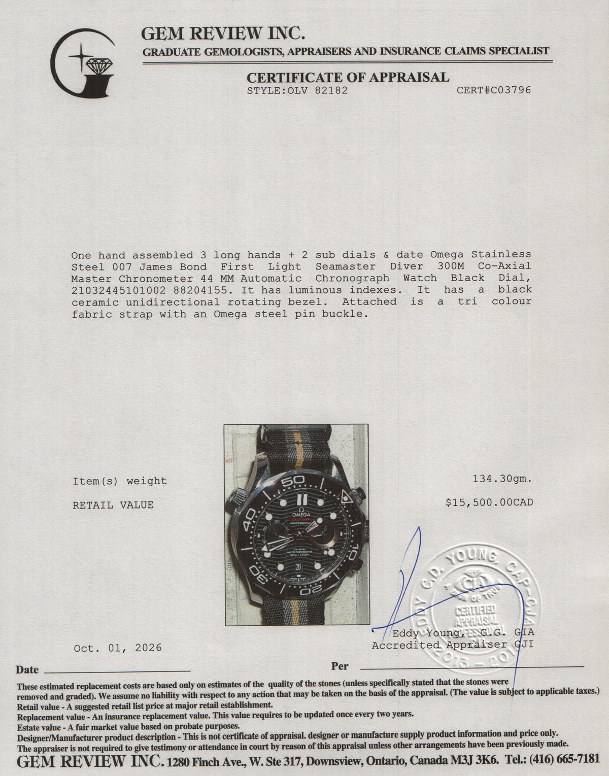 Omega 2026 Stainless Steel 007 James Bond First Light Seamaster Diver 300M Co-Axial Master Chronometer 44 MM Automatic Chronograph Watch Black Dial w/ Box & Papers