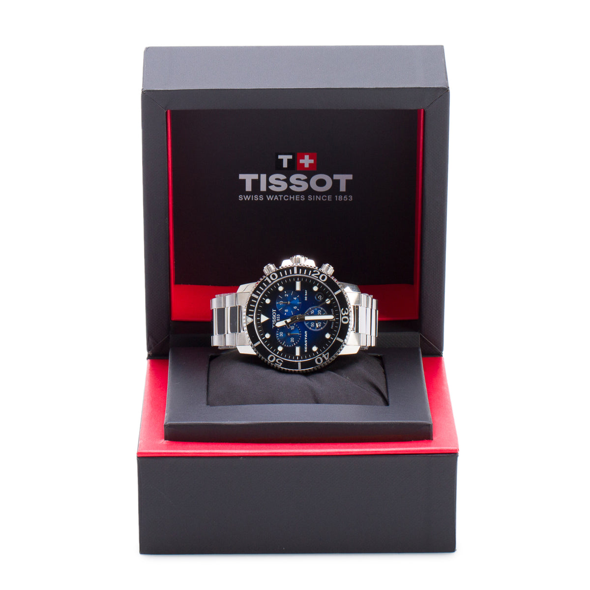 Tissot Stainless Steel Seastar 1000 45.5 MM Chronograph Quartz Watch Blue Gradient Dial w/ Box & Papers