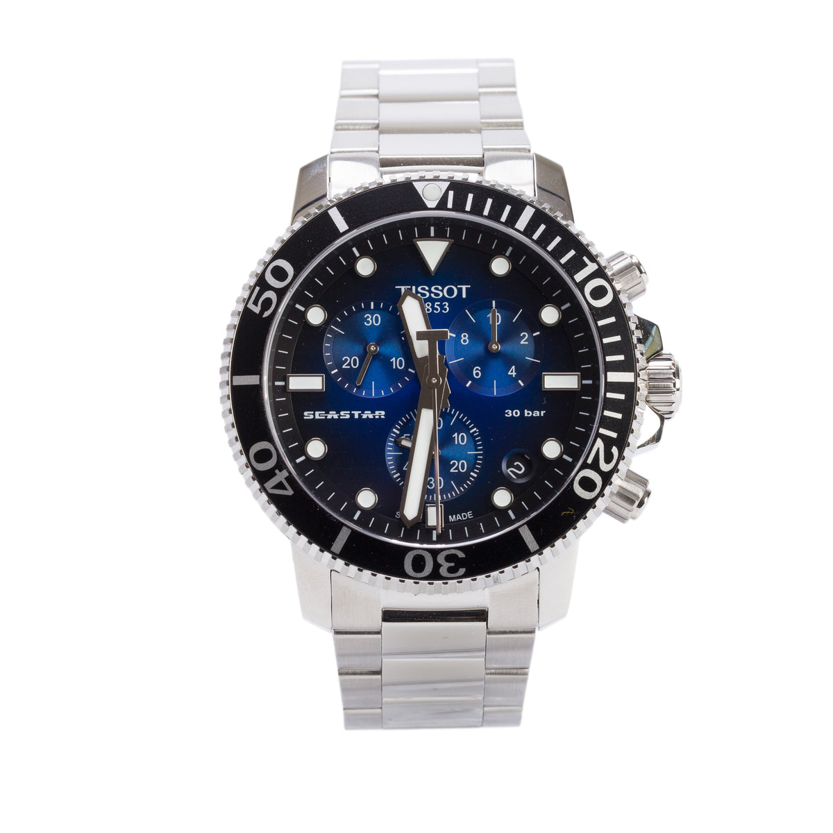 Tissot Stainless Steel Seastar 1000 45.5 MM Chronograph Quartz Watch Blue Gradient Dial w/ Box & Papers