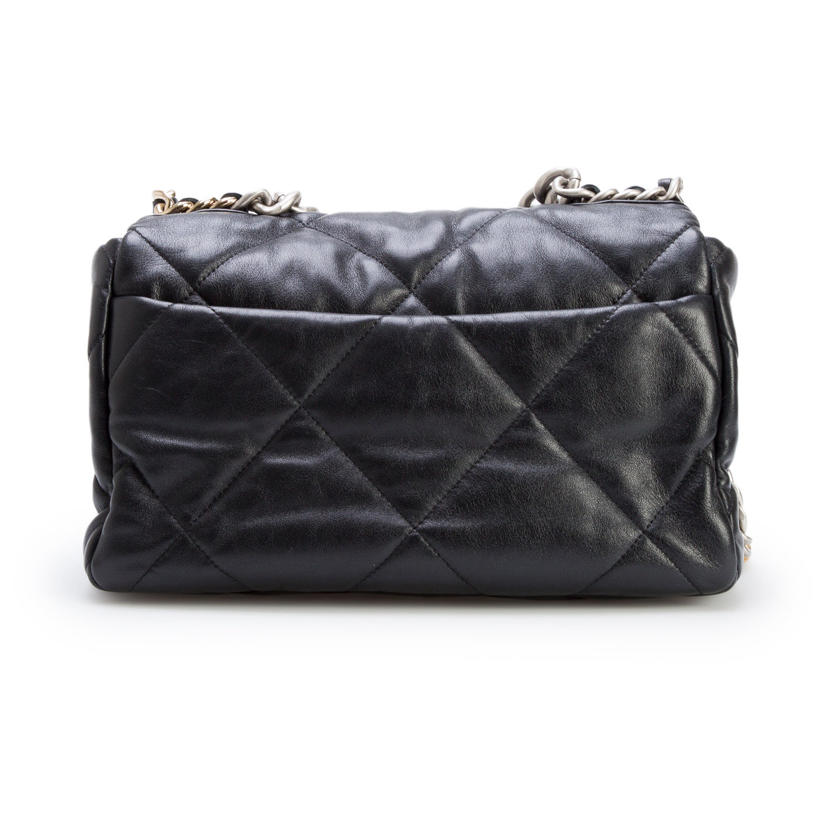 Chanel Black Lambskin Leather Large 19 Flap Bag w/ Box
