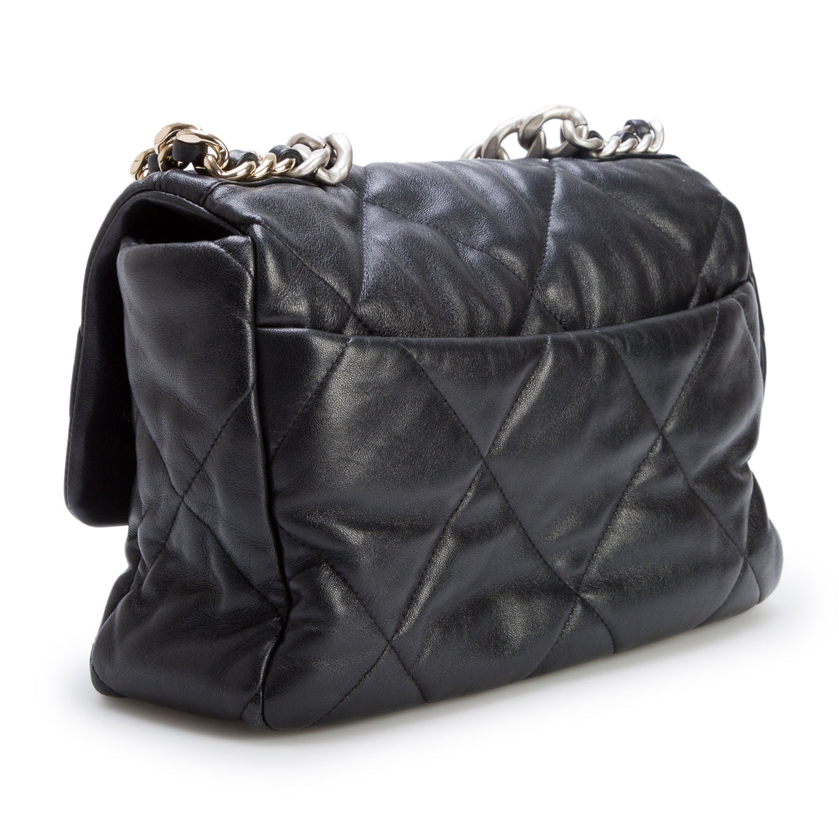 Chanel Black Lambskin Leather Large 19 Flap Bag w/ Box