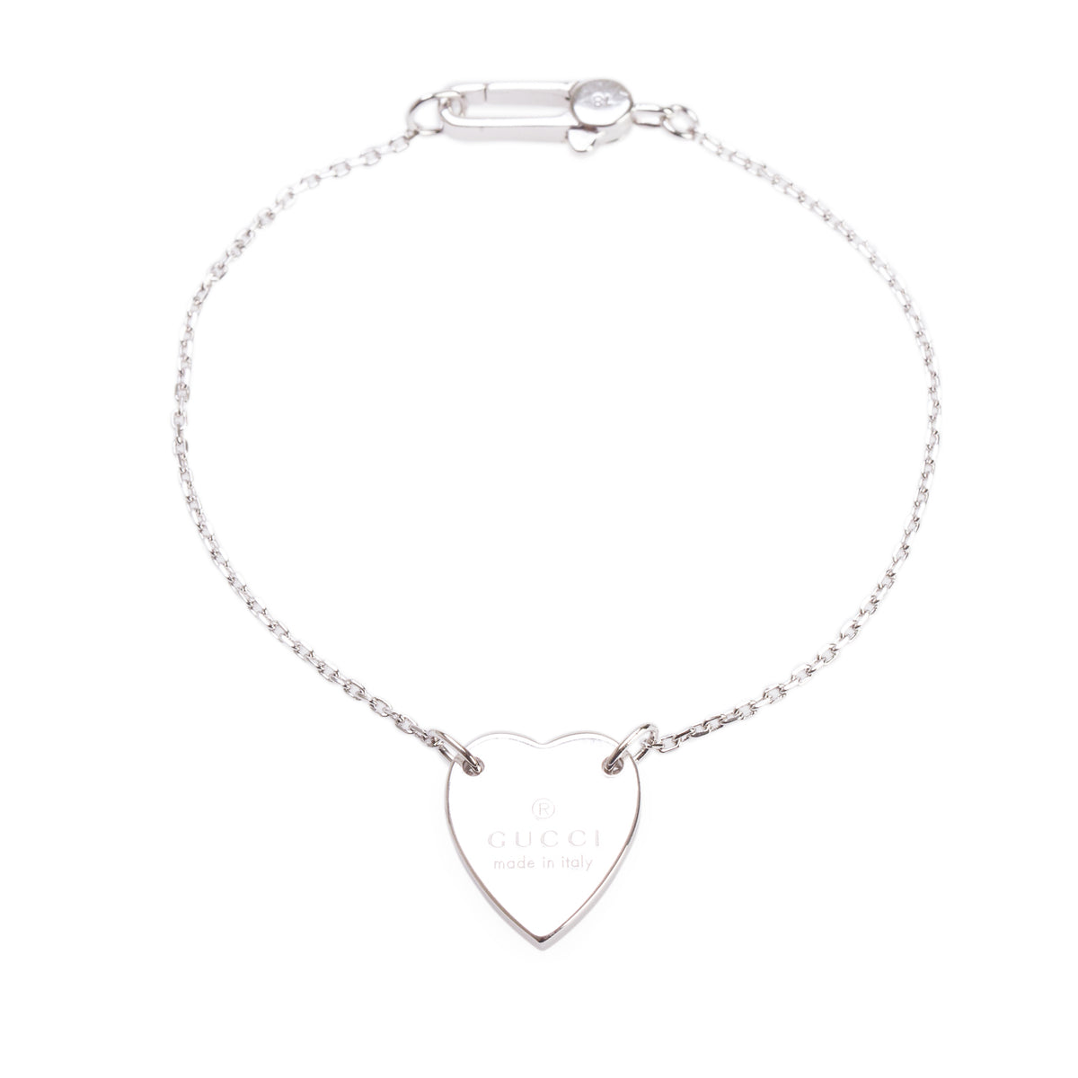 Gucci Sterling Silver Trademark Heart Bracelet, Size 18