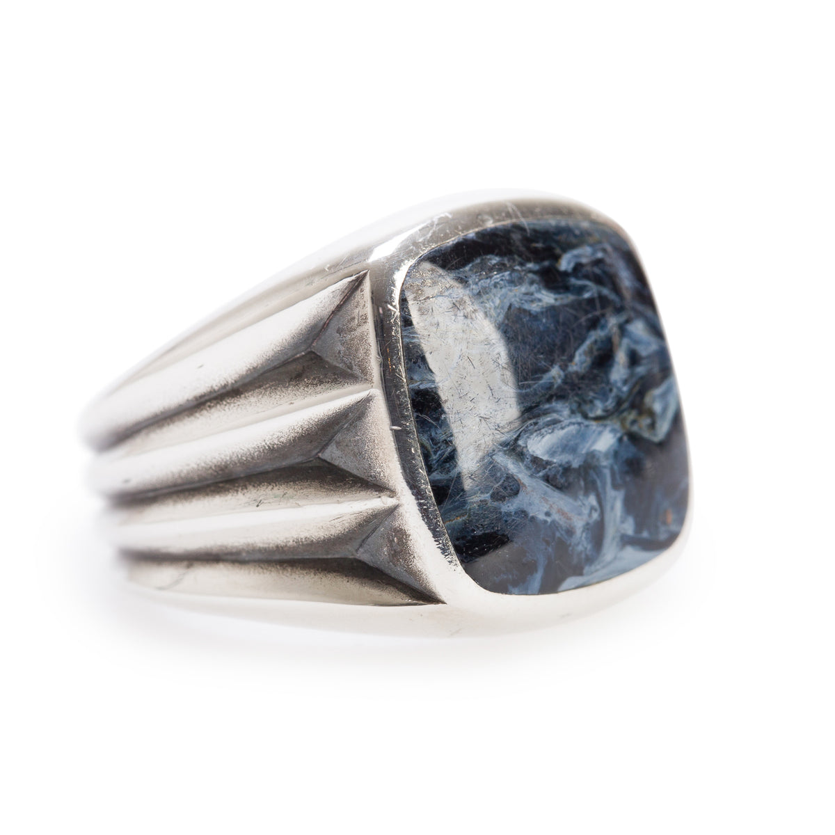 David Yurman Sterling Silver Exotic Stone Signet Ring with Pietersite, Size 10