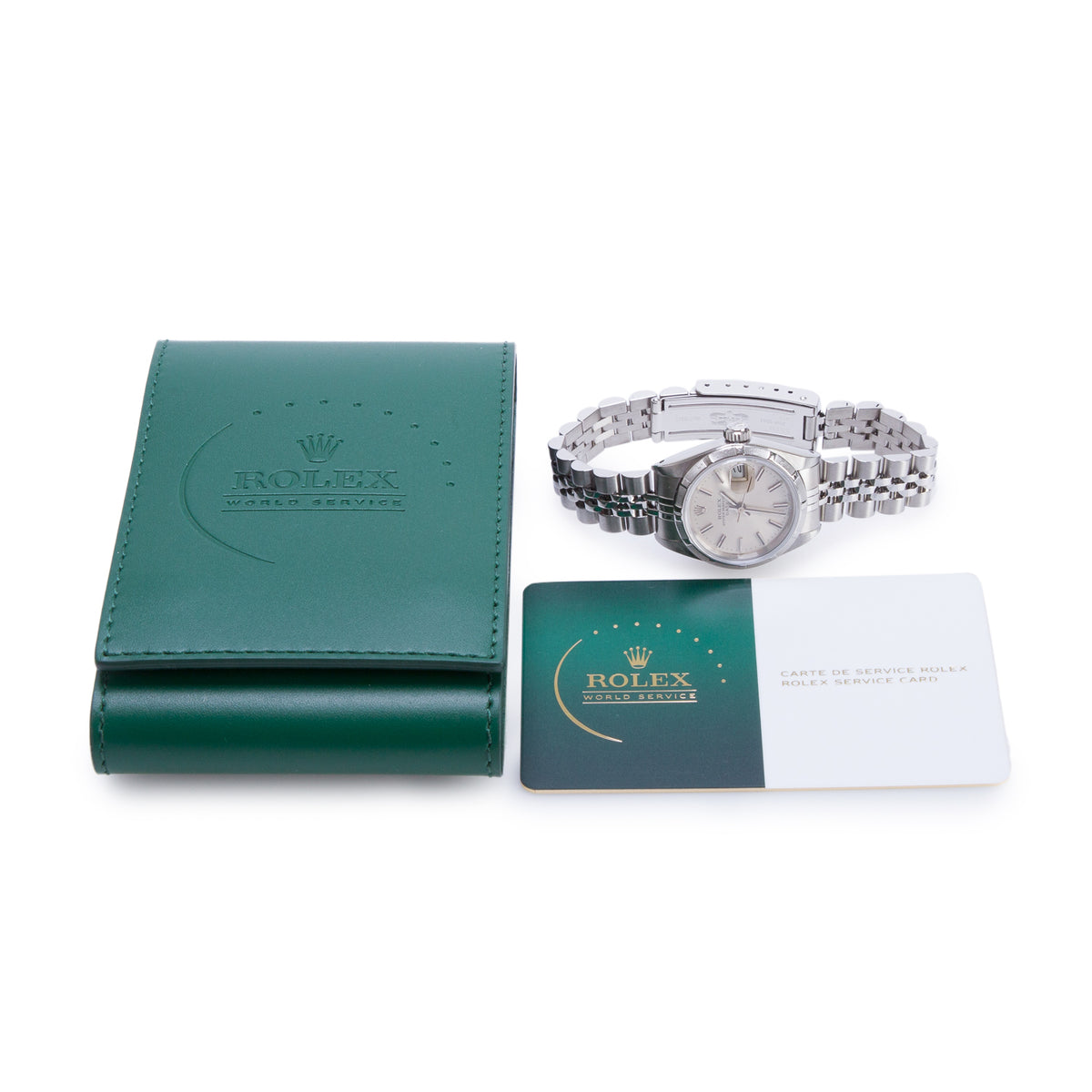 Rolex Stainless Steel Oyster Perpetual Date 26 MM Automatic Watch Silver Dial 69190 w/ Service Papers