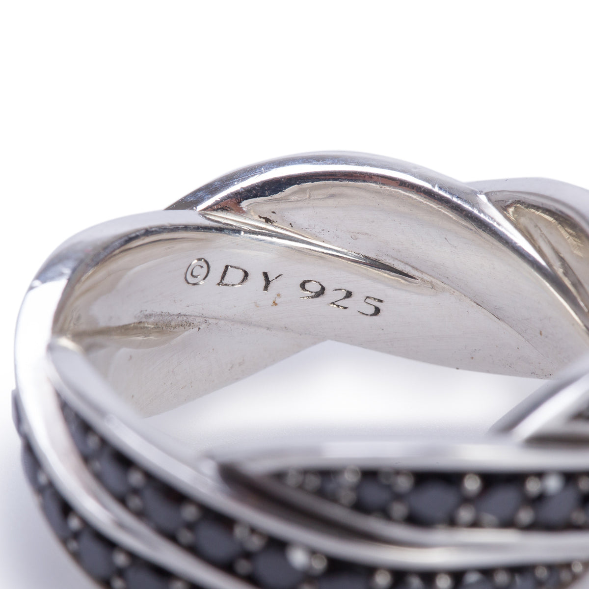 David Yurman Sterling Silver Black Diamond DY Helios 9 MM Band Ring, Size 9