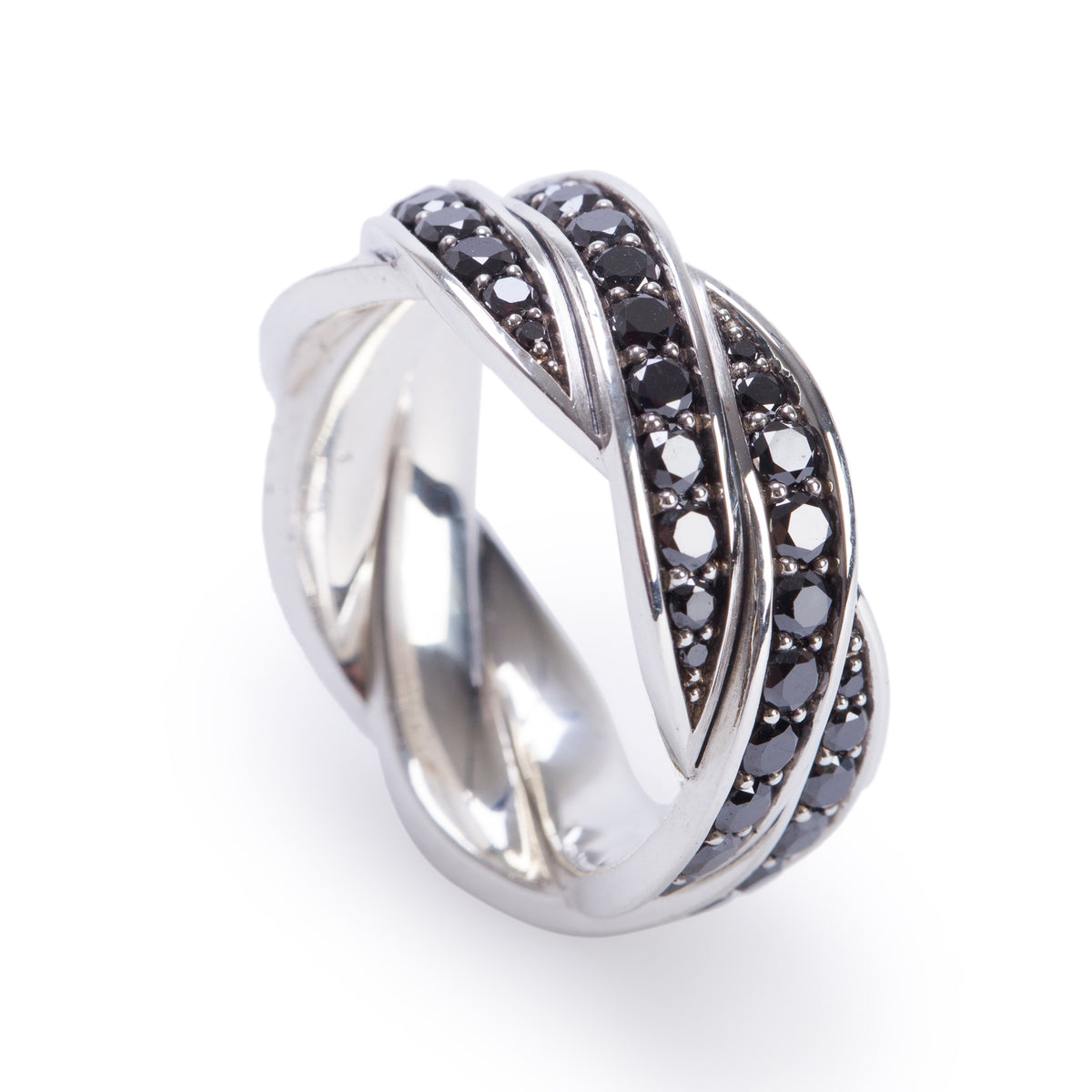 David Yurman Sterling Silver Black Diamond DY Helios 9 MM Band Ring, Size 9