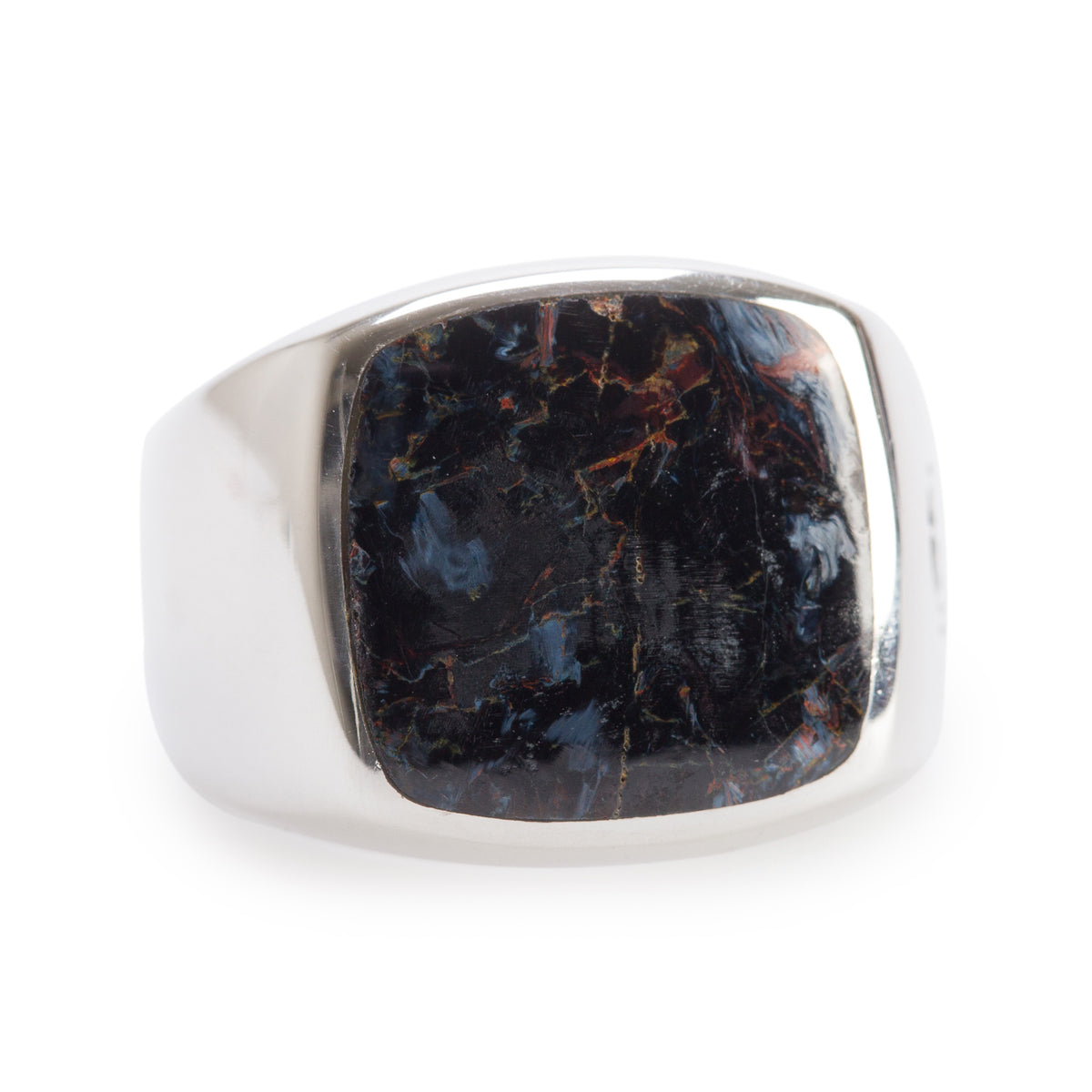 David Yurman Sterling Silver Exotic Stone Pietersite Signet Ring, Size 8