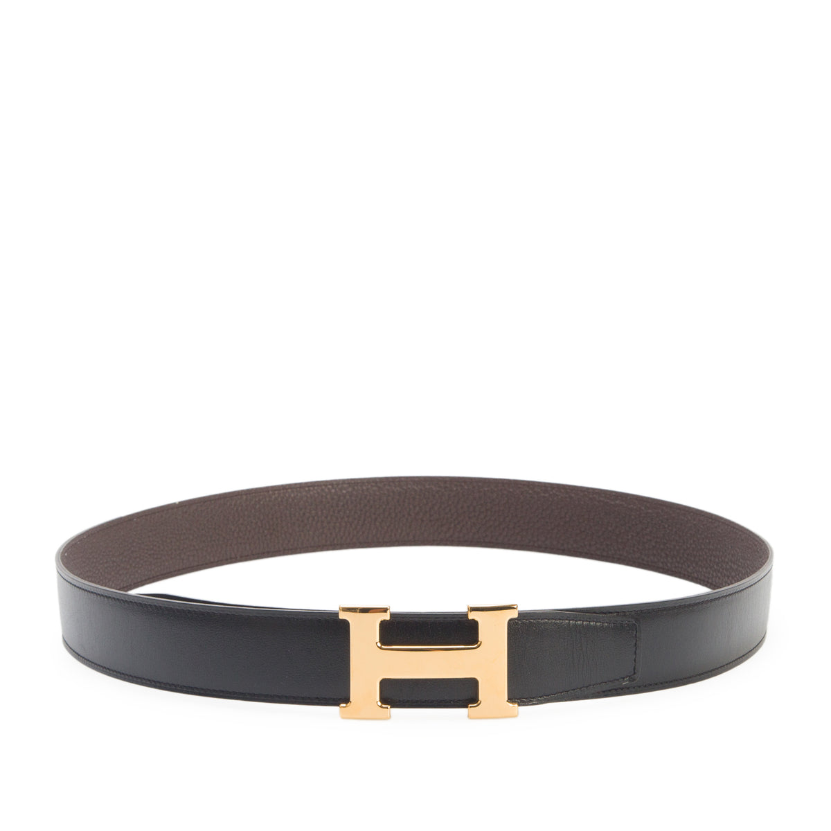Hermes Noir/Chocolat Box/Togo Reversible Leather 32 MM H Buckle Belt Kit, Size 95 w/ Box & Receipt