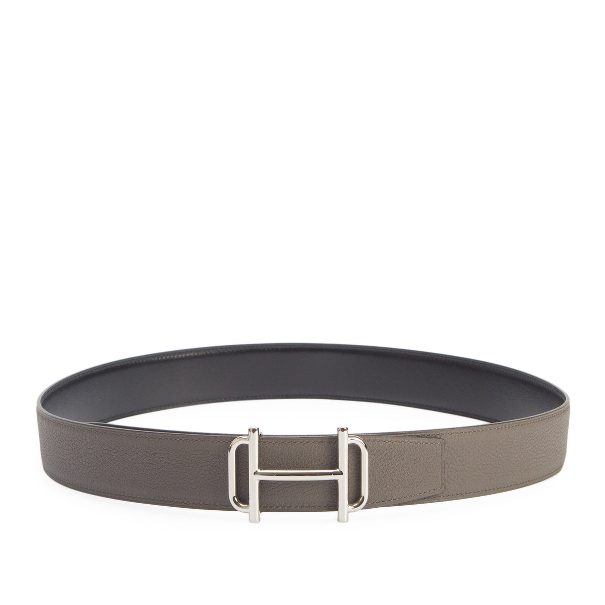 Hermes  Noir/Grey Box/Togo Reversible Leather 38 MM Royal Buckle Belt Kit, Size 100 w/ Box