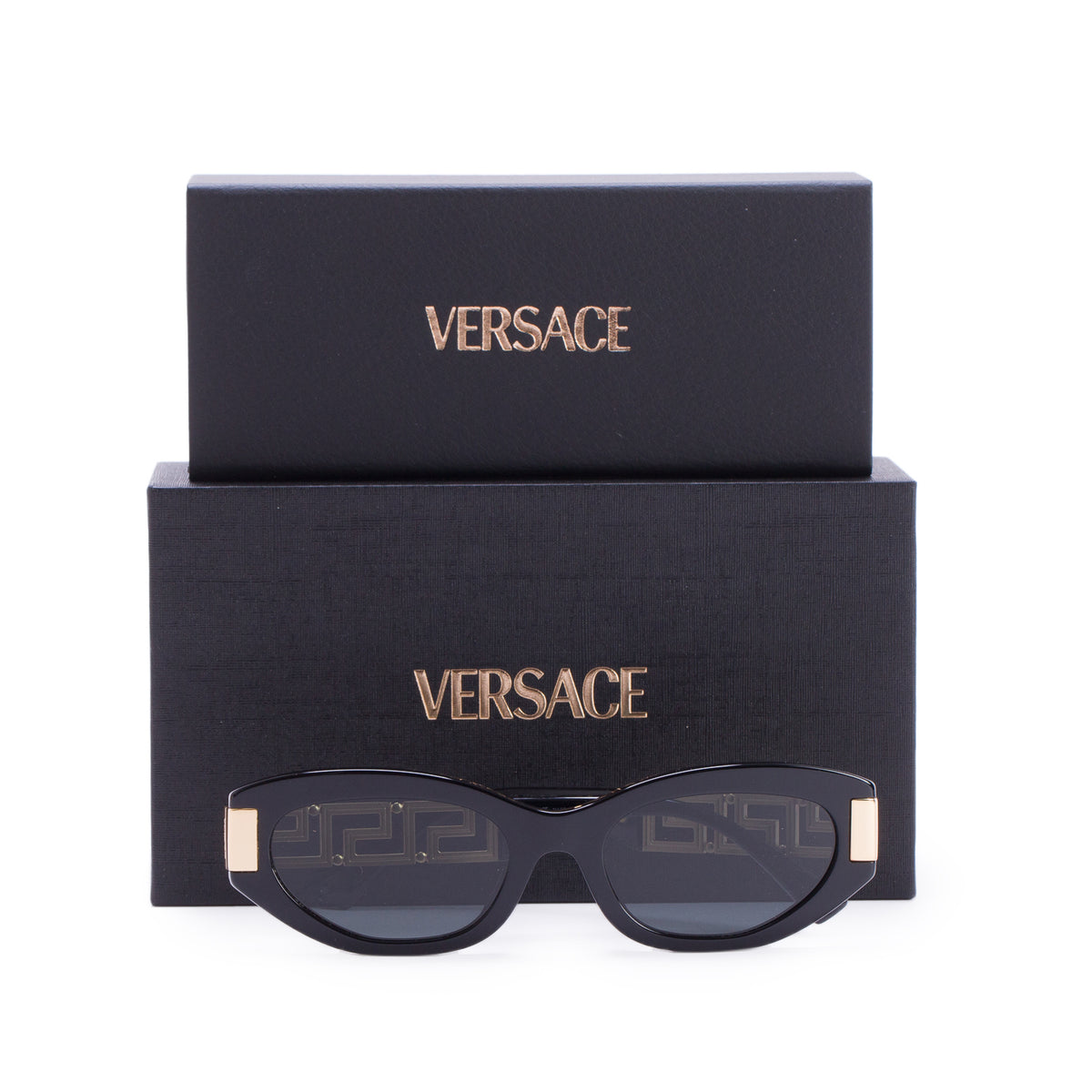 Versace MOD.4501-F Black Acetate Greca Oval Sunglasses w/ Box & Case