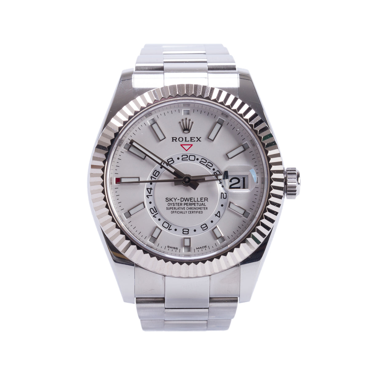 Rolex Stainless Steel Sky-Dweller 42 MM Date Automatic Watch White Dial 326934 w/ Box & Papers