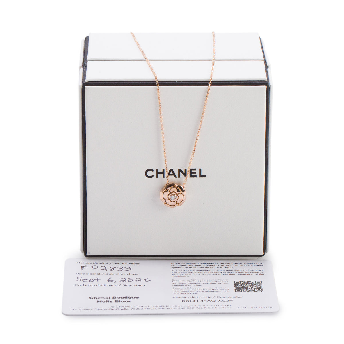 Chanel 2026 18k Rose Gold Diamond Extrait De Camelia Pendant Necklace w/ Box & Receipt