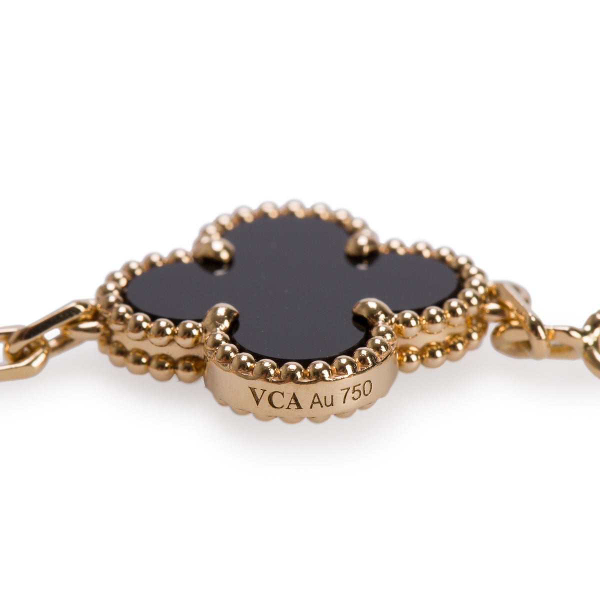 Van Cleef & Arpels 2025 18k Yellow Gold Vintage Alhambra 5 Motif Onyx Bracelet w/ Pouch, Receipt & Certificate
