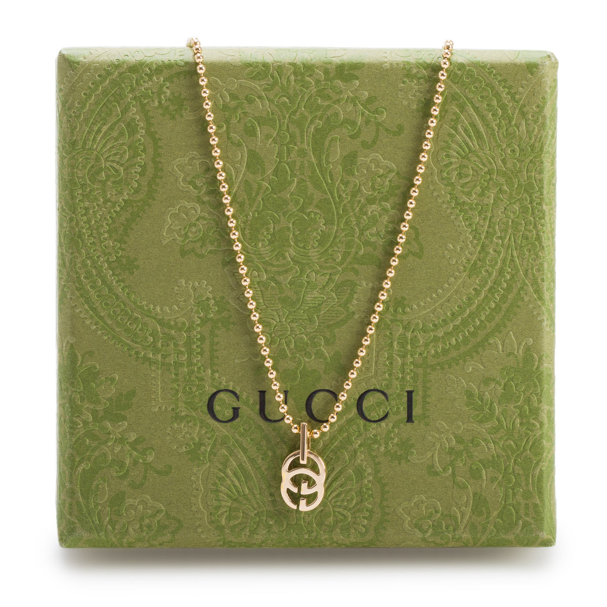Gucci 18k Yellow Gold Running GG Pendant Necklace w/ Box