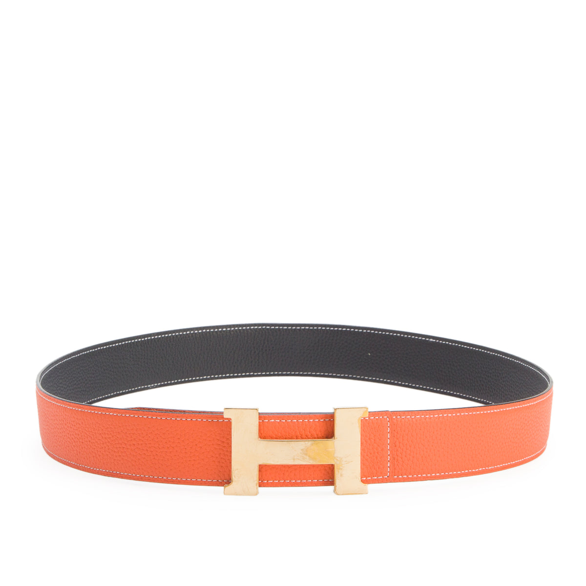 Hermes Noir/Orange Togo Reversible Leather 38 MM H Buckle Belt Kit, Size 100 w/ Box