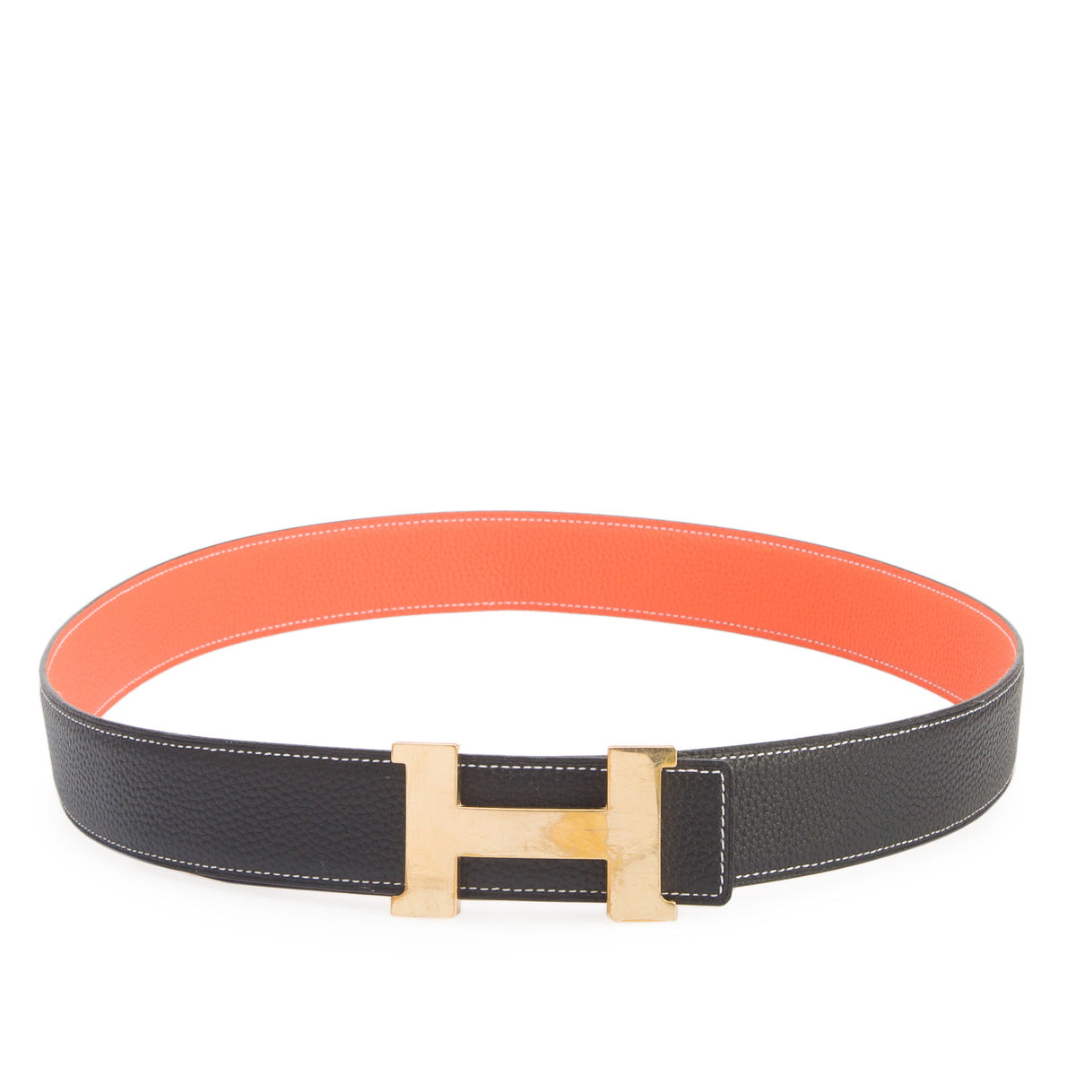 Hermes Noir/Orange Togo Reversible Leather 38 MM H Buckle Belt Kit, Size 100 w/ Box