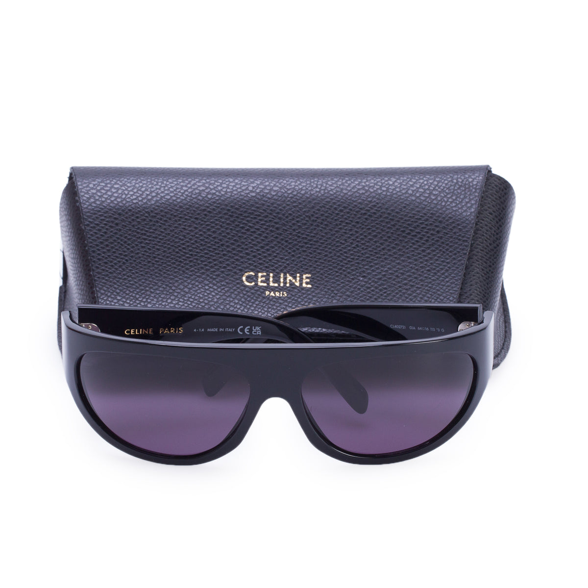 Celine CL402721 Black Acetate Square Shield Sunglasses w/ Case