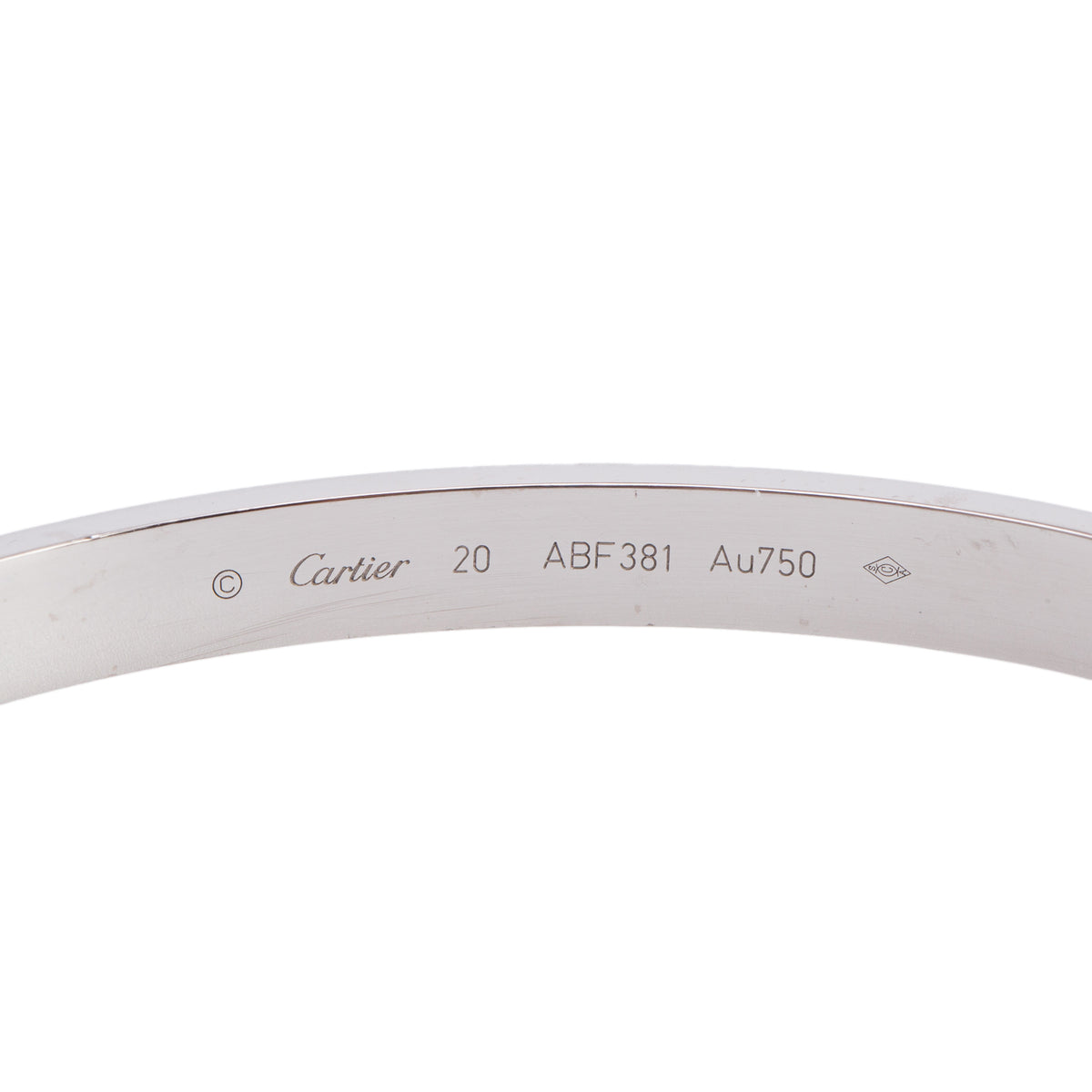 Cartier 18k White Gold Love Bracelet, Classic Model, Size 20 w/ Box & Certificate