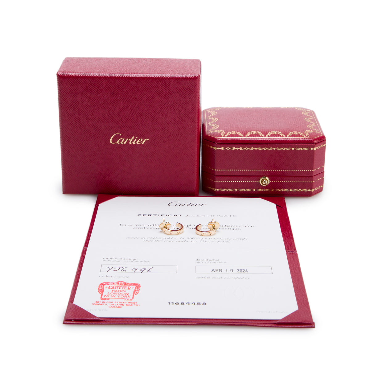 Cartier 2024 18k Yellow Gold Love Hoop Earrings, Small Model w/ Box, Receipt & Certificate