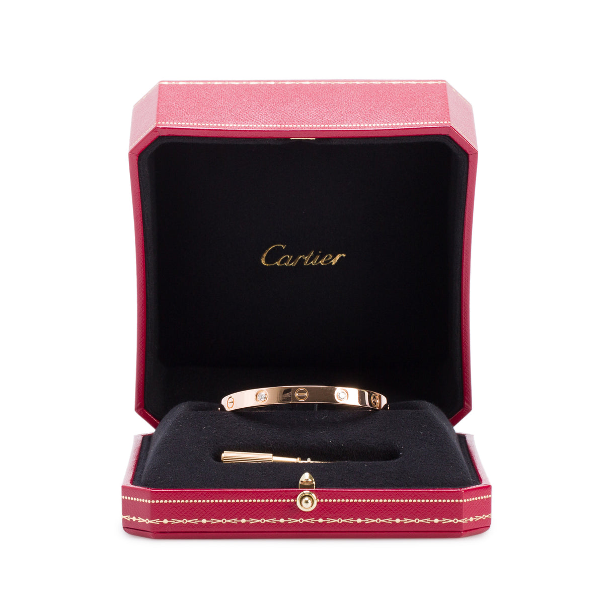 Cartier 18k Rose Gold Love Bracelet with 4 Diamonds, Classic Model Size 16 w/ Box & Receipt
