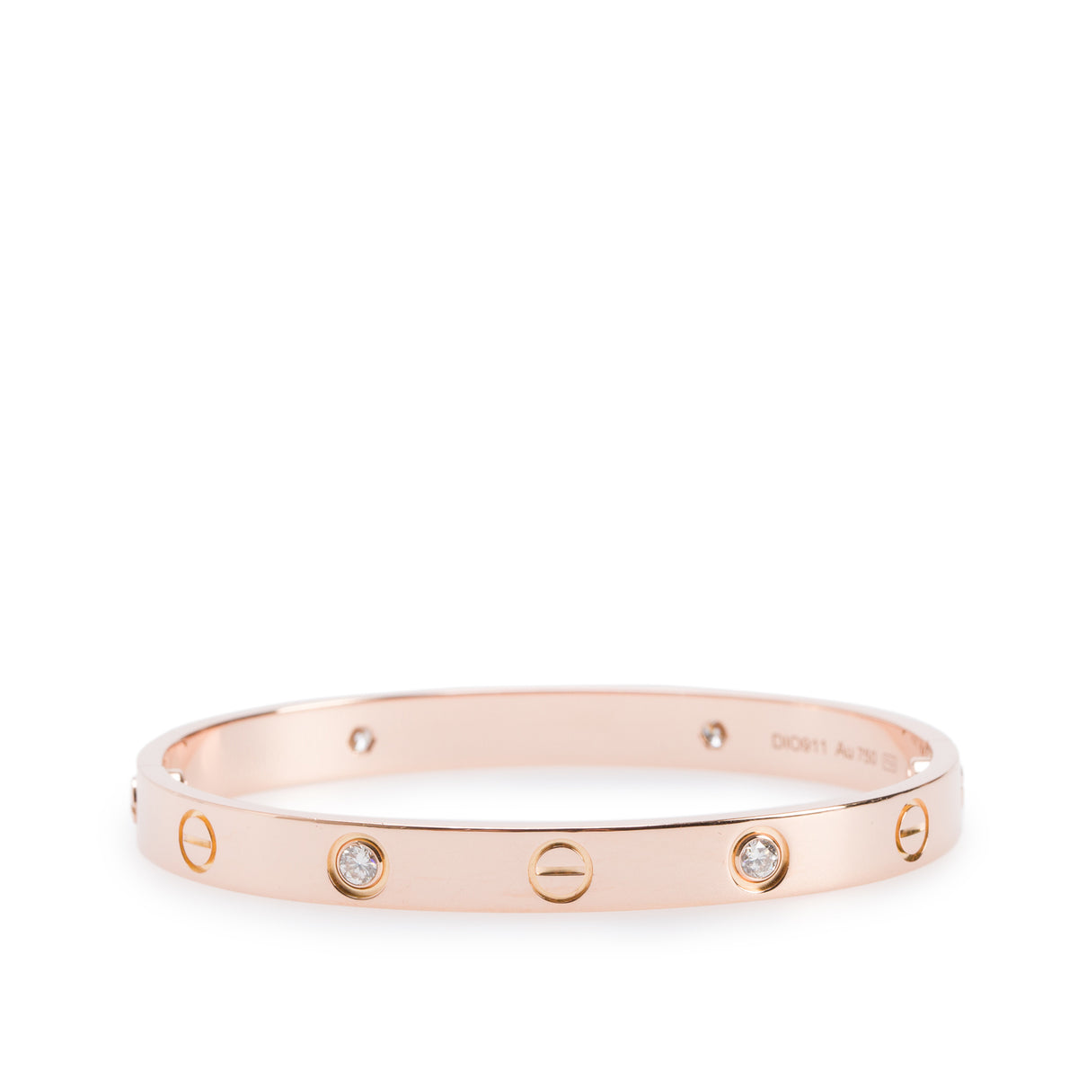 Cartier 18k Rose Gold Love Bracelet with 4 Diamonds, Classic Model Size 16 w/ Box & Receipt
